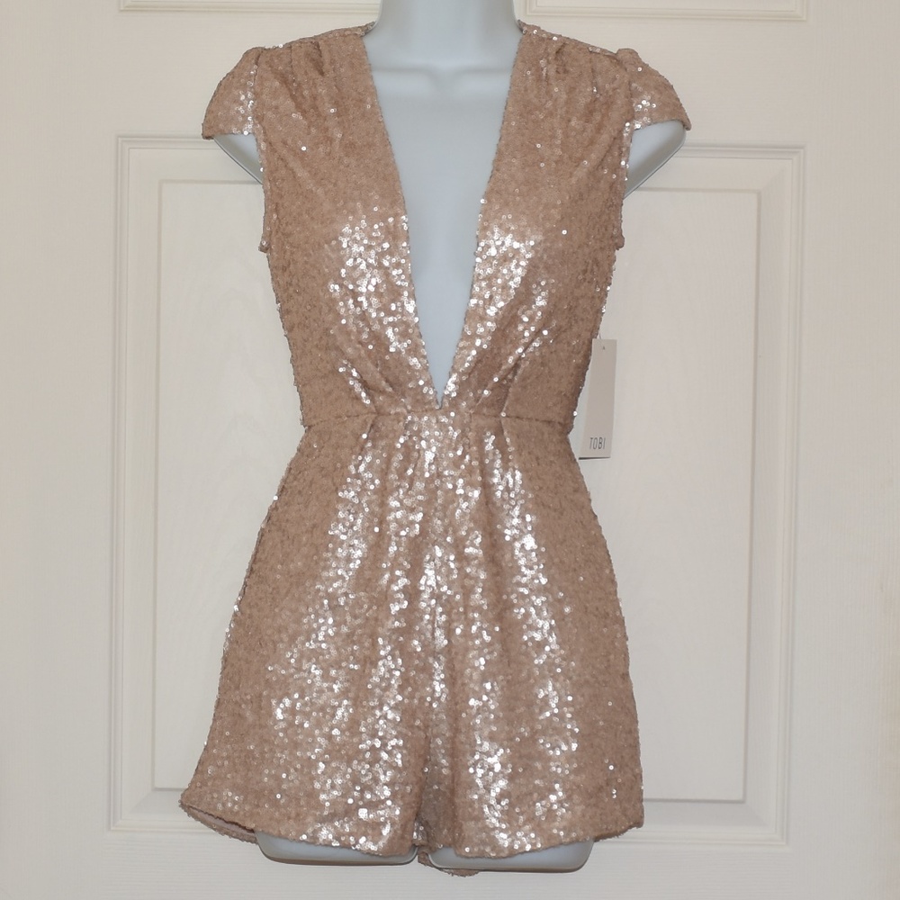 Deep V Blush Sequin Romper